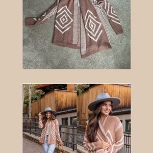 Geometric Patterned Brown Sweater